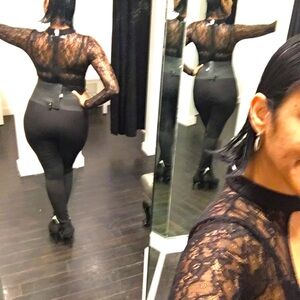 Black M Guess lace stretch body jumpsuit.